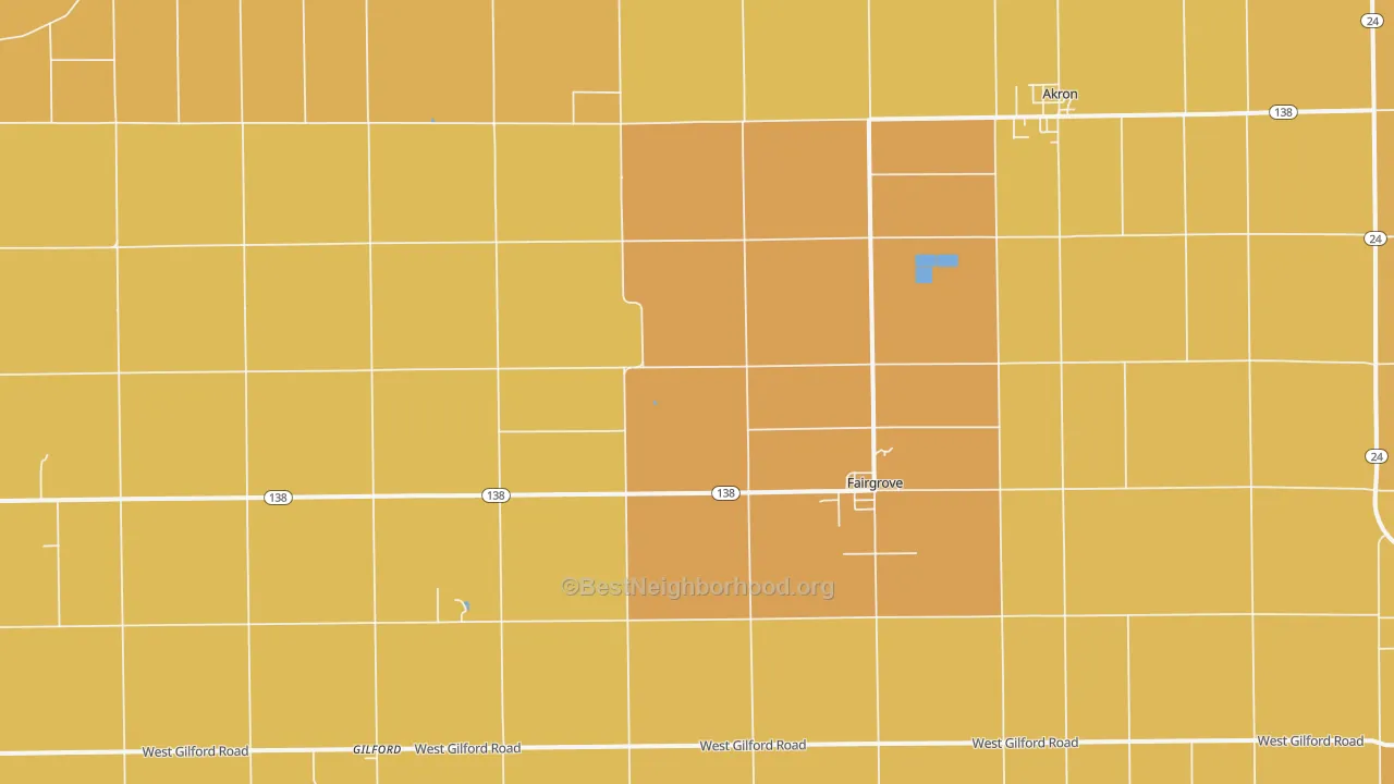 Map of the best neighborhoods in the Fairgrove area, with better matches in green and worse matches in red