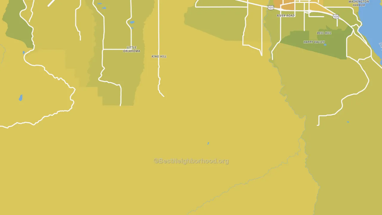 Map of the best neighborhoods in the Fairholm area, with better matches in green and worse matches in red