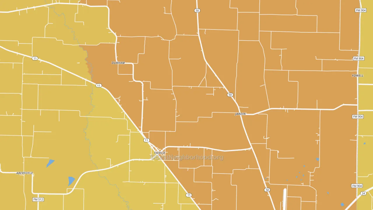 Map of the best neighborhoods in the Fairlie area, with better matches in green and worse matches in red