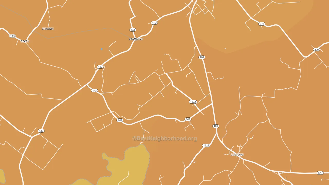 Map of the best neighborhoods in the Fairmont area, with better matches in green and worse matches in red