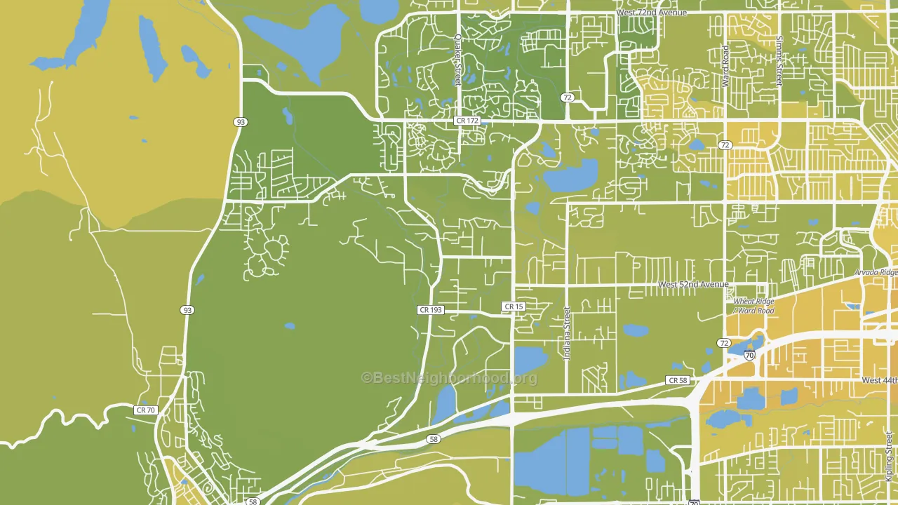 Map of the best neighborhoods in the Fairmount area, with better matches in green and worse matches in red