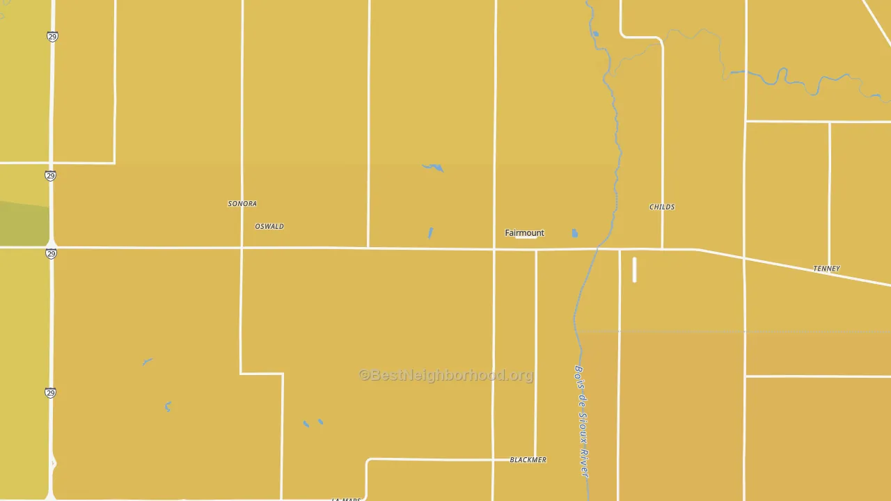 Map of the best neighborhoods in the Fairmount area, with better matches in green and worse matches in red