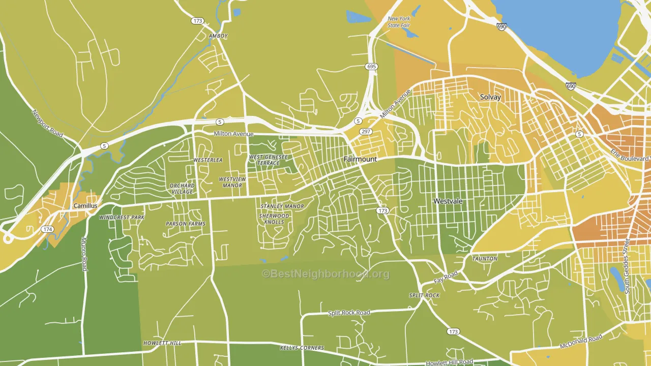 Map of the best neighborhoods in the Fairmount area, with better matches in green and worse matches in red
