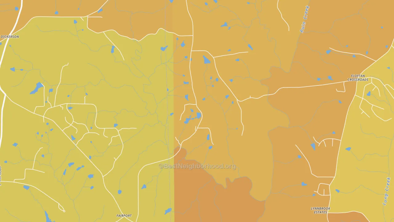 Map of the best neighborhoods in the Fairport area, with better matches in green and worse matches in red