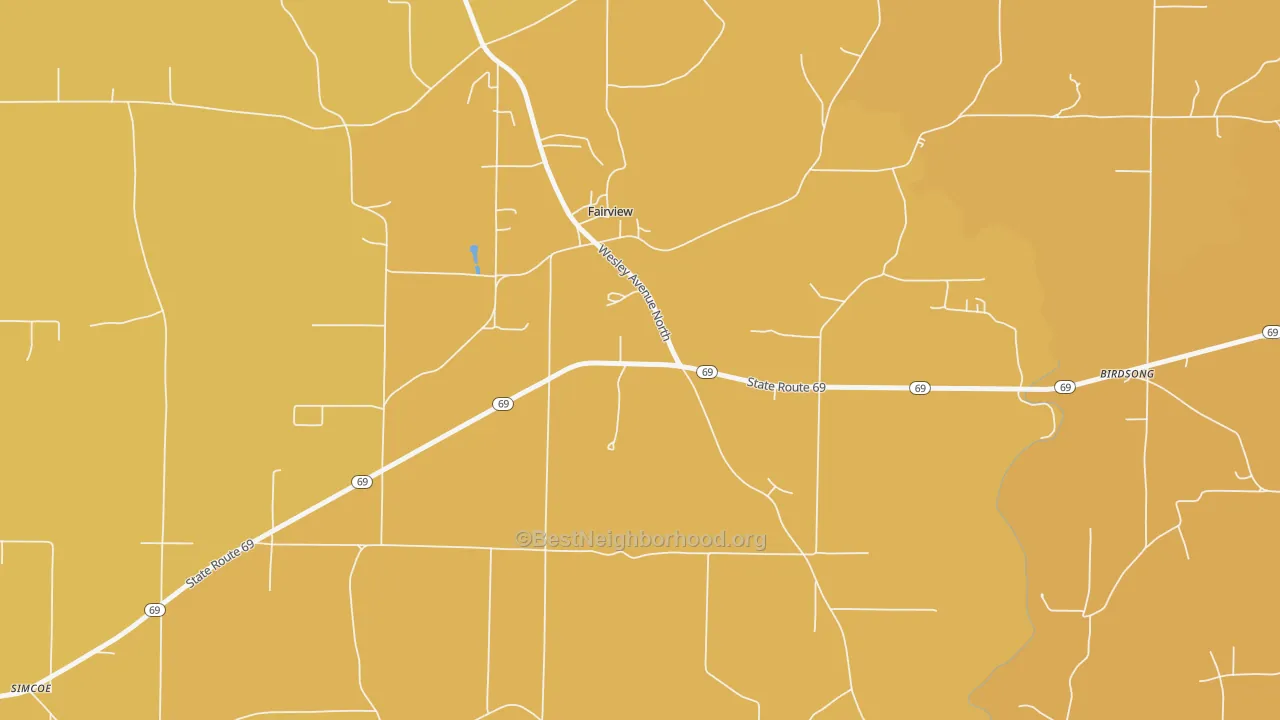 Map of the best neighborhoods in the Fairview area, with better matches in green and worse matches in red