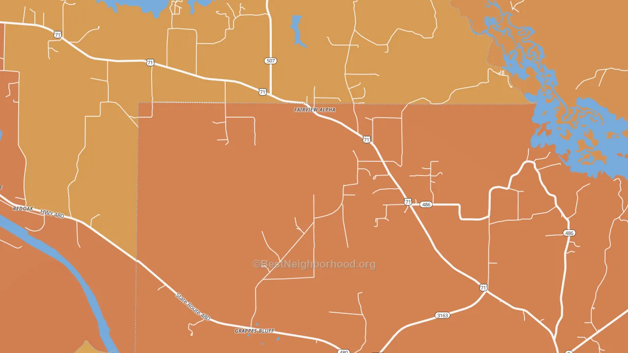 Map of the best neighborhoods in the Fairview Alpha area, with better matches in green and worse matches in red
