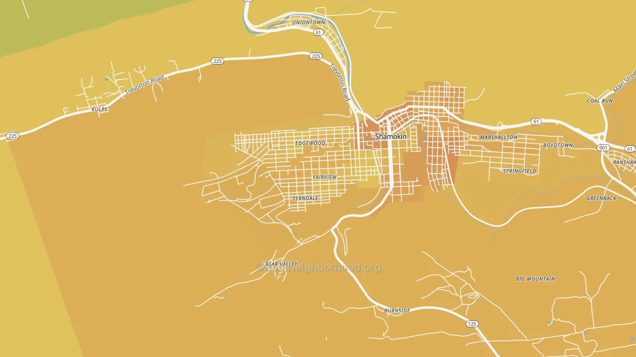 Map of the best neighborhoods in the Fairview-Ferndale area, with better matches in green and worse matches in red