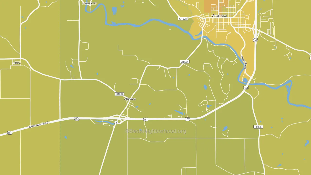 Map of the best neighborhoods in the Fairview area, with better matches in green and worse matches in red