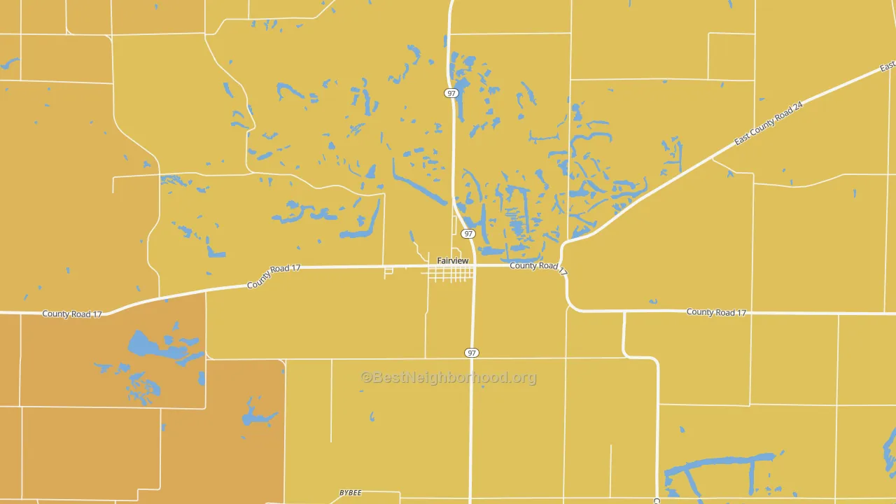 Map of the best neighborhoods in the Fairview area, with better matches in green and worse matches in red