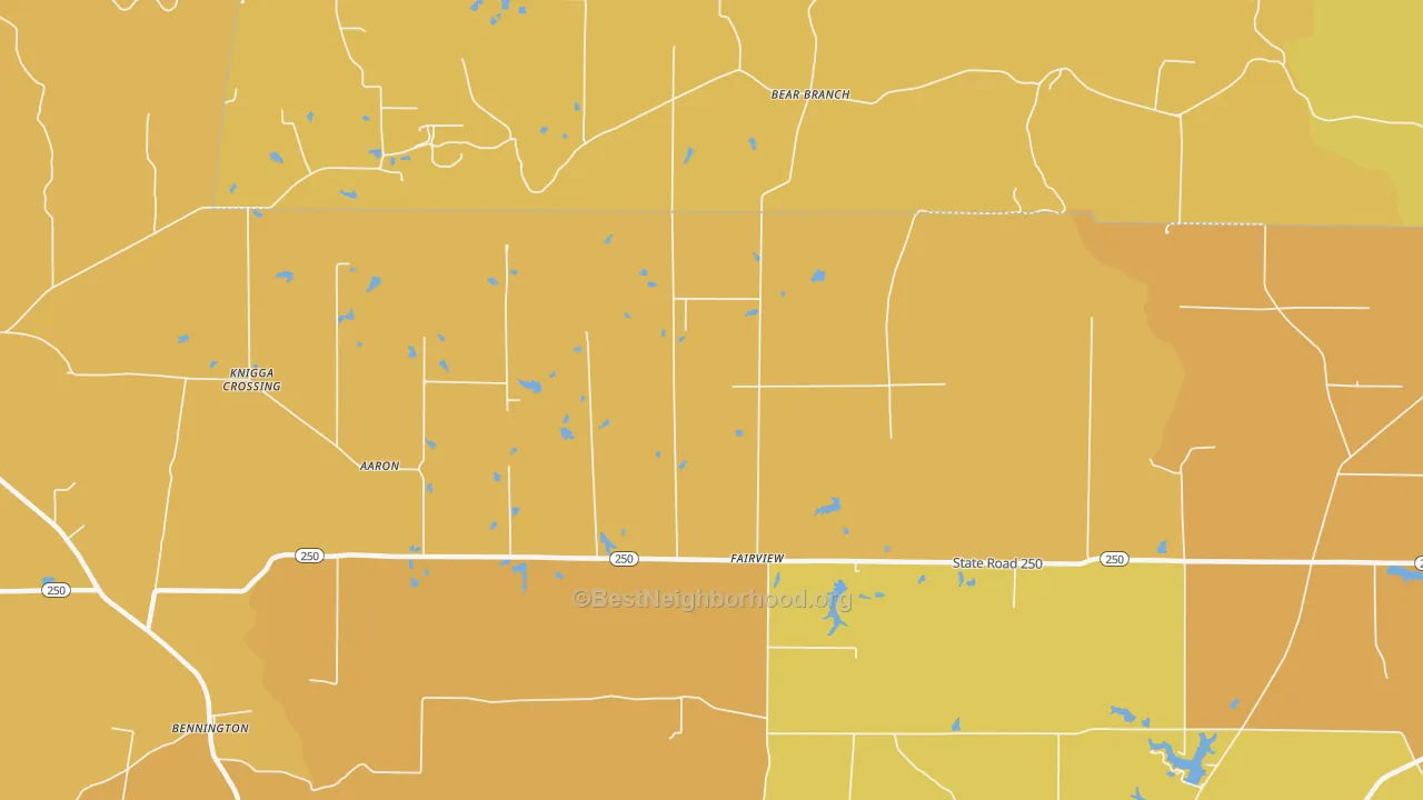 Map of the best neighborhoods in the Fairview area, with better matches in green and worse matches in red