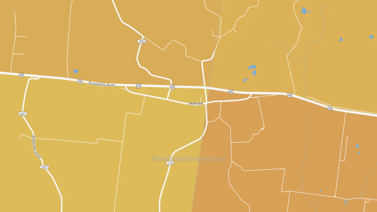 Map of the best neighborhoods in the Fairview area, with better matches in green and worse matches in red
