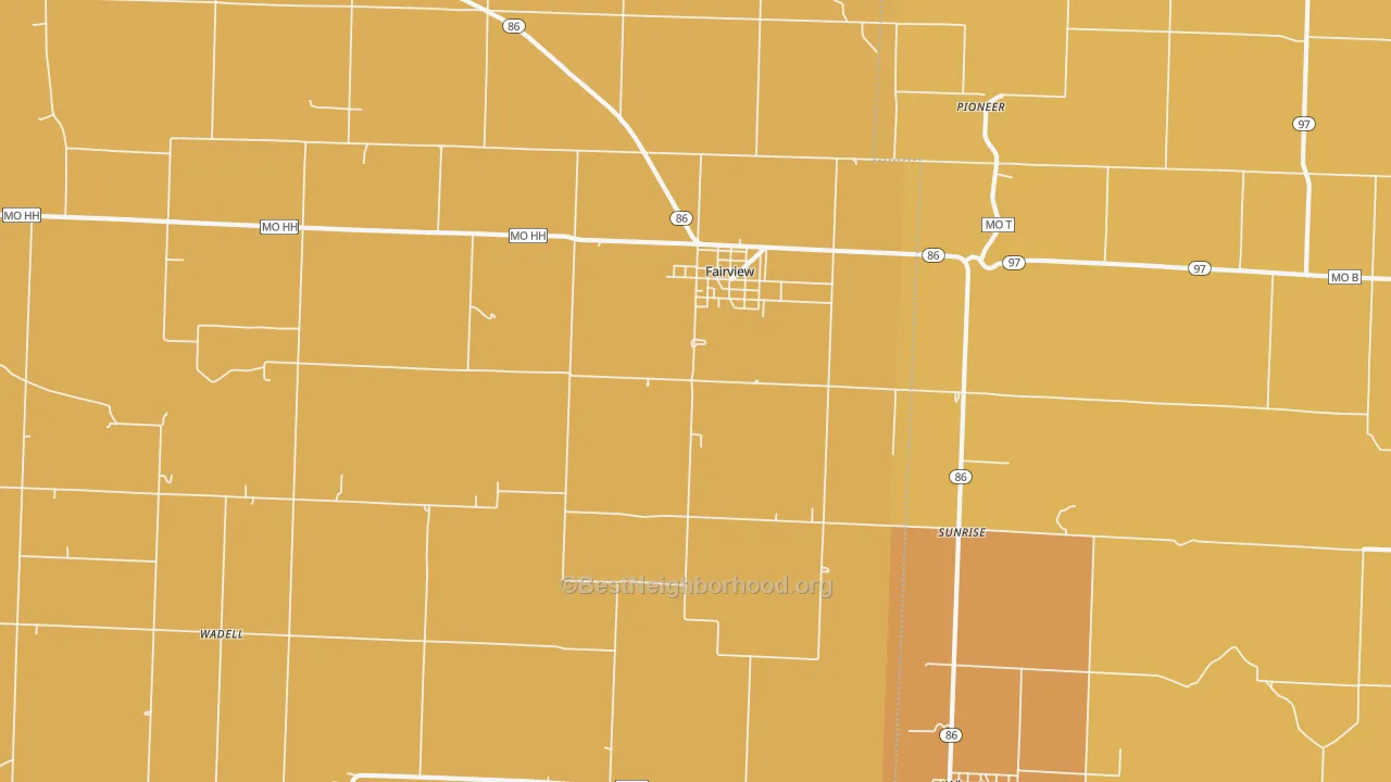 Map of the best neighborhoods in the Fairview area, with better matches in green and worse matches in red