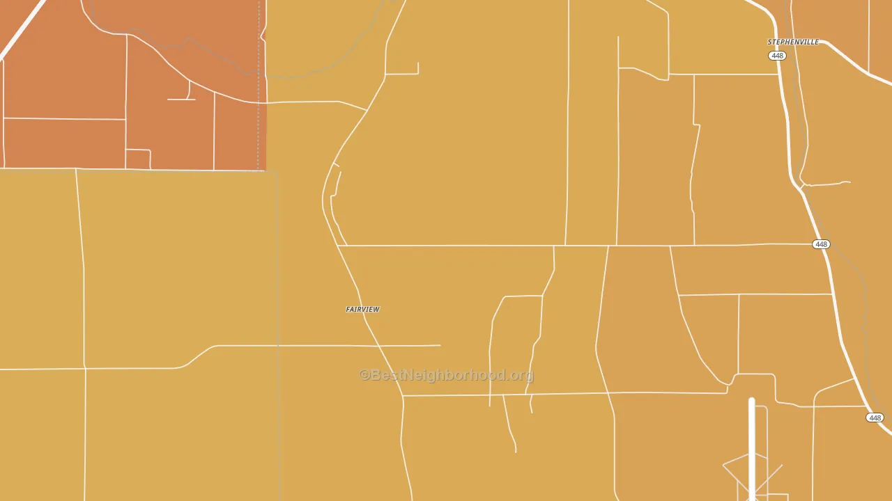 Map of the best neighborhoods in the Fairview area, with better matches in green and worse matches in red
