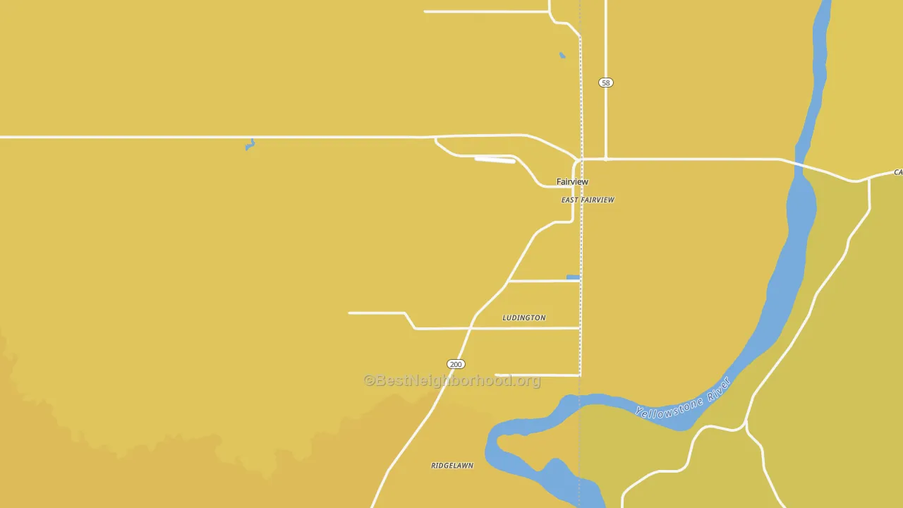 Map of the best neighborhoods in the Fairview area, with better matches in green and worse matches in red