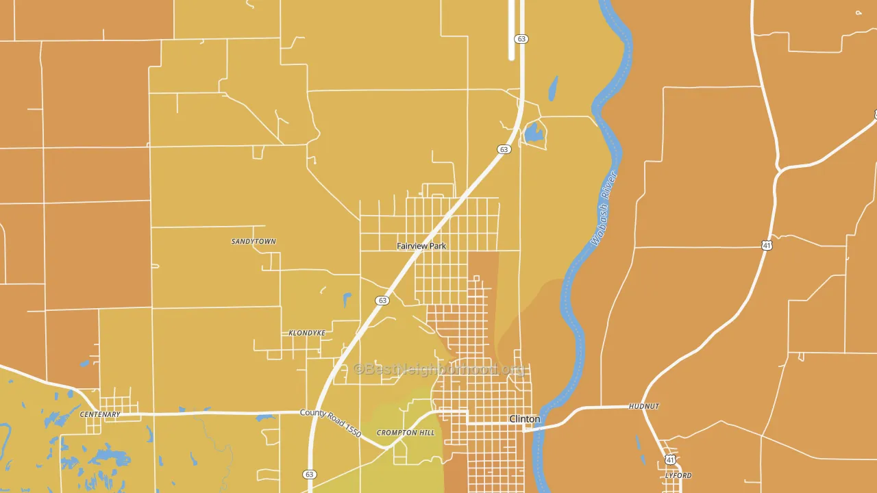 Map of the best neighborhoods in the Fairview Park area, with better matches in green and worse matches in red