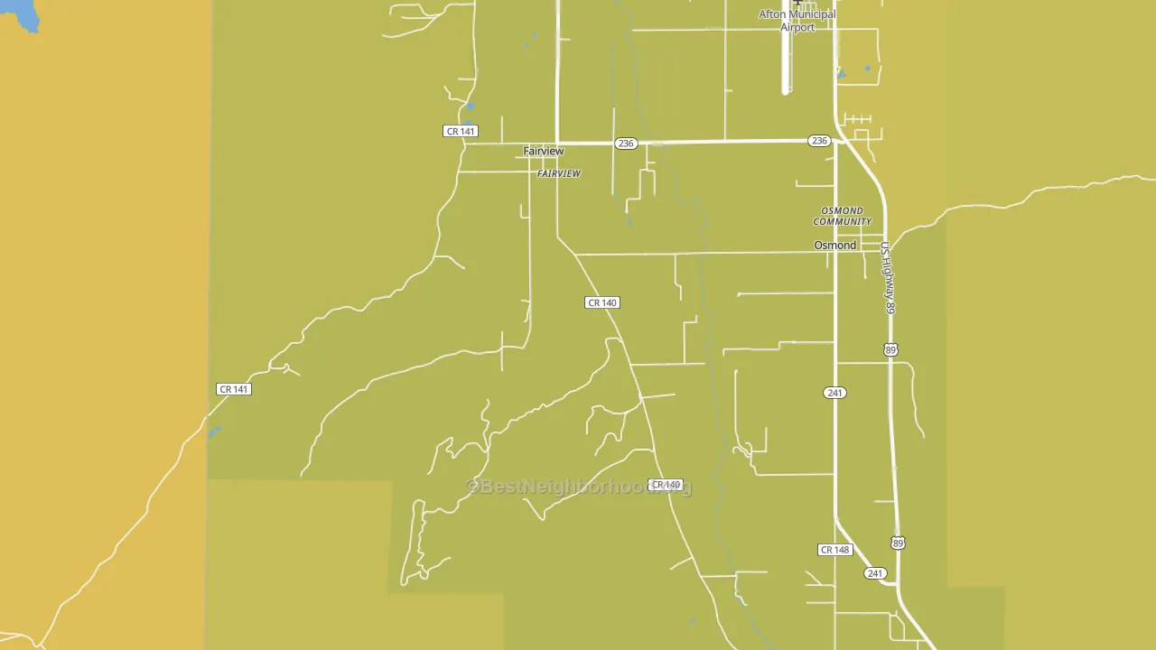 Map of the best neighborhoods in the Fairview area, with better matches in green and worse matches in red