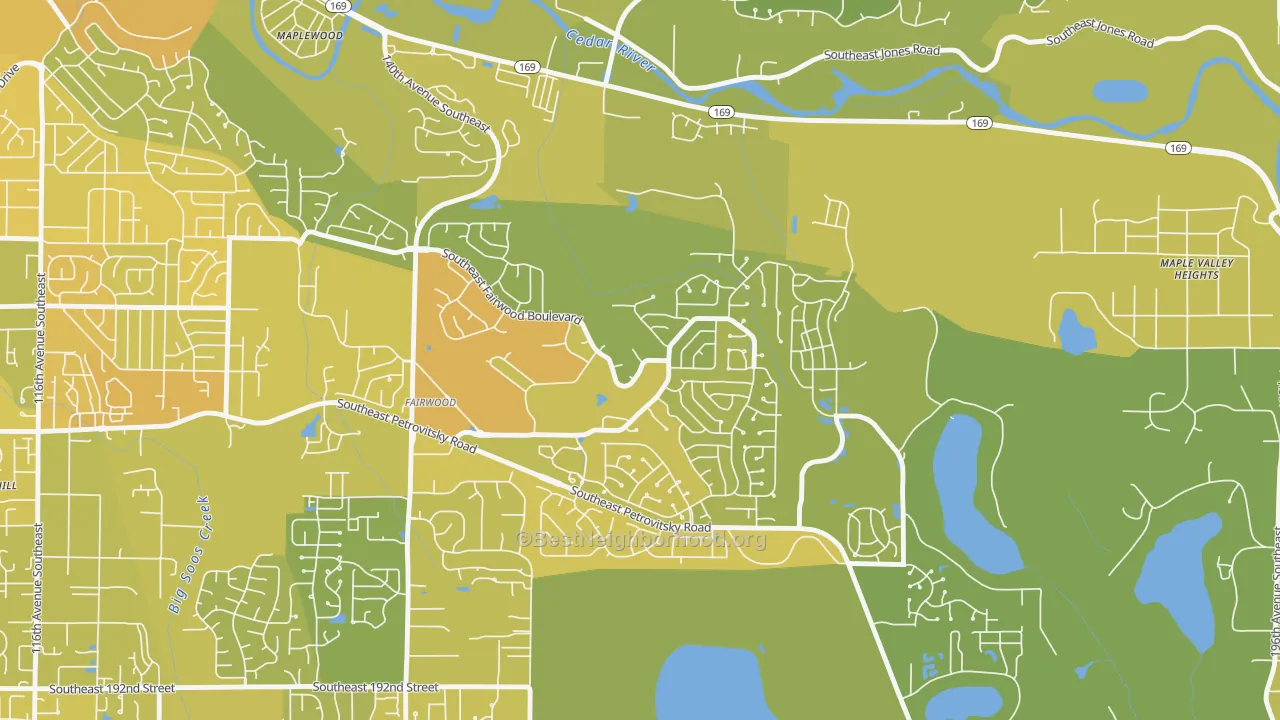 Map of the best neighborhoods in the Fairwood Greens, Fairwood area, with better matches in green and worse matches in red