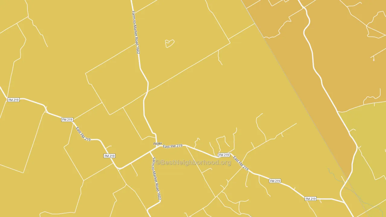 Map of the best neighborhoods in the Fairy area, with better matches in green and worse matches in red
