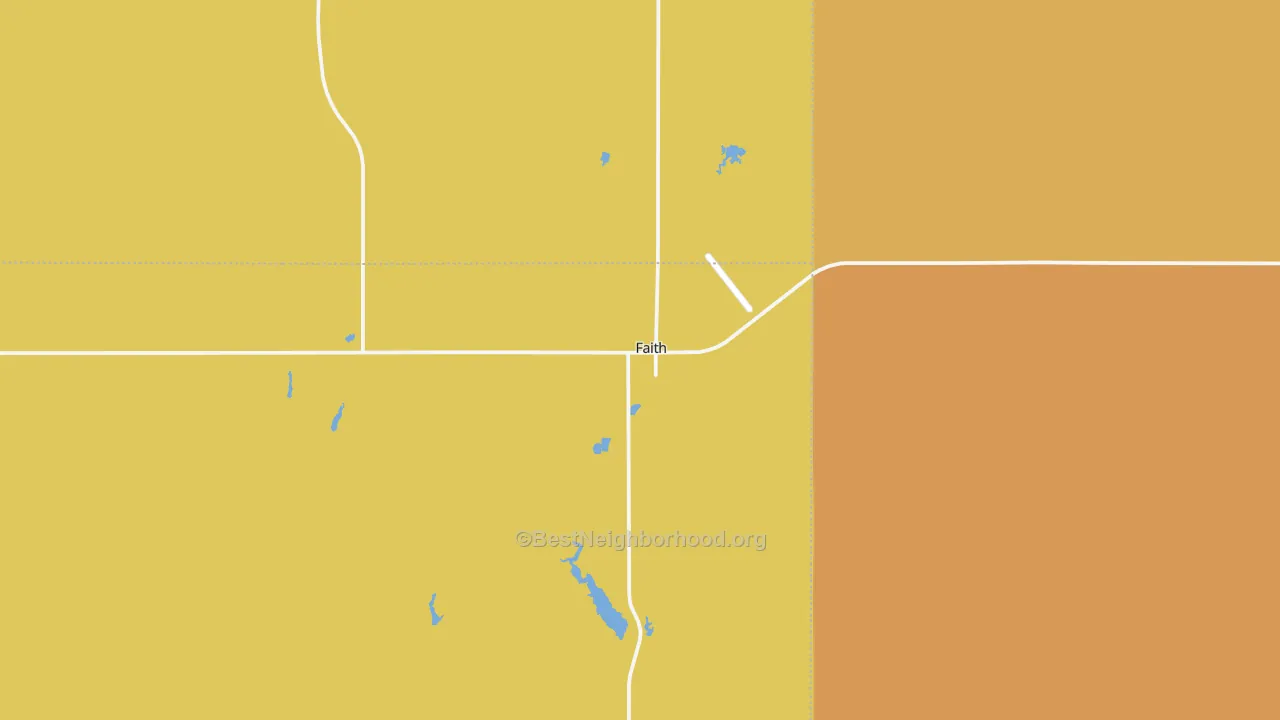 Map of the best neighborhoods in the Faith area, with better matches in green and worse matches in red