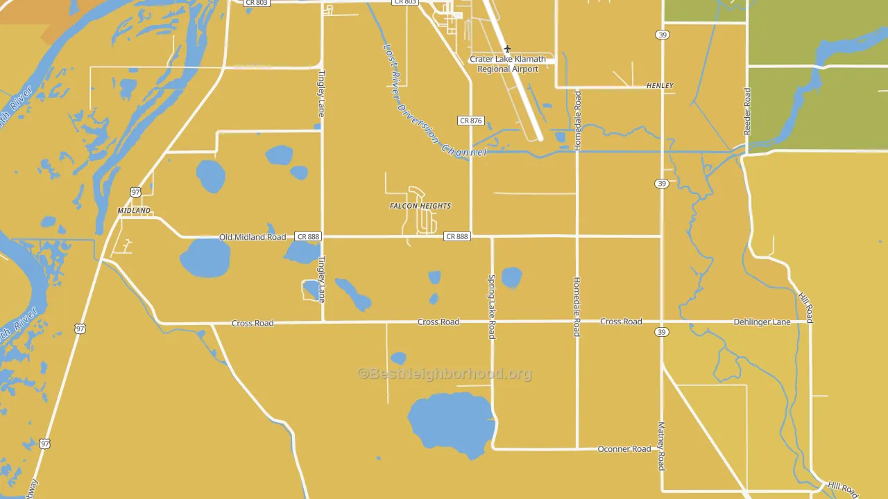 Map of the best neighborhoods in the Falcon Heights area, with better matches in green and worse matches in red