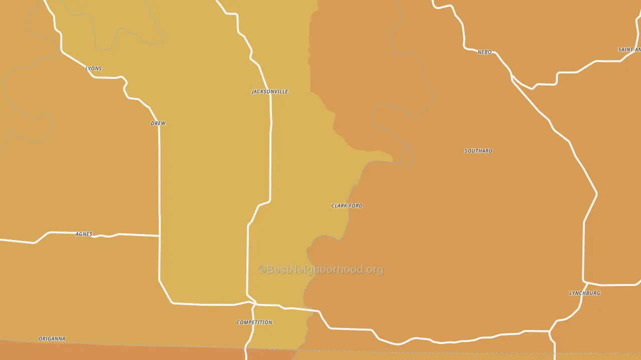 Map of the best neighborhoods in the Falcon area, with better matches in green and worse matches in red