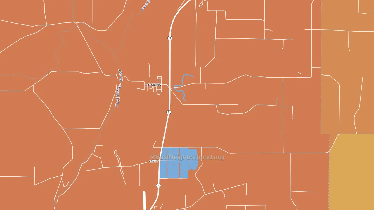 Map of the best neighborhoods in the Falcon area, with better matches in green and worse matches in red