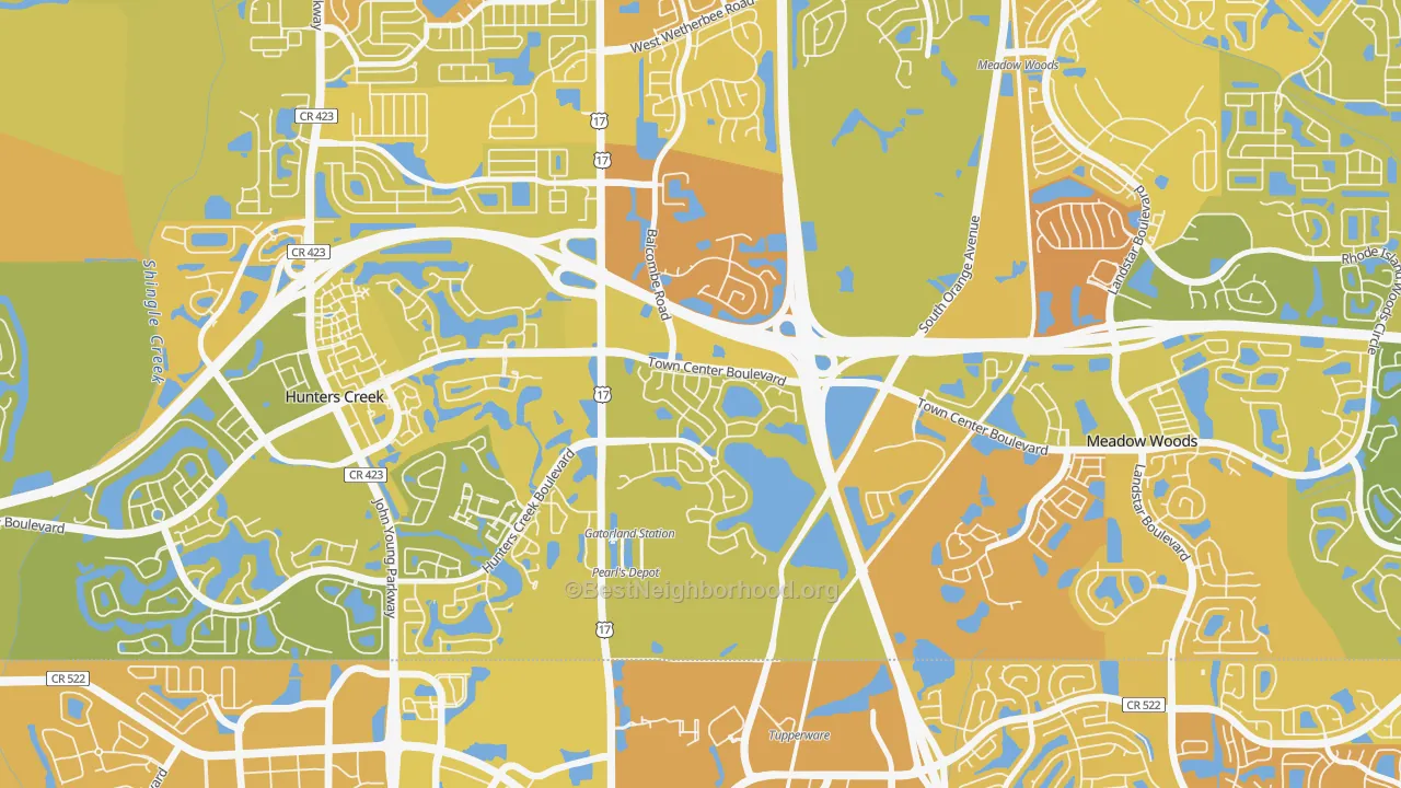 Map of the best neighborhoods in the Falcon Trace, Southchase area, with better matches in green and worse matches in red