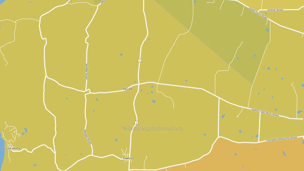 Map of the best neighborhoods in the Fallon area, with better matches in green and worse matches in red