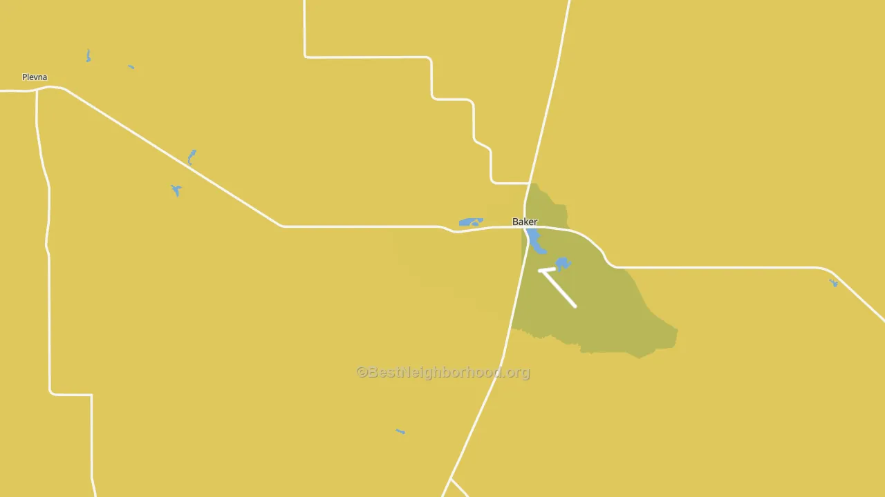 Map of the best neighborhoods in the Fallon County area, with better matches in green and worse matches in red