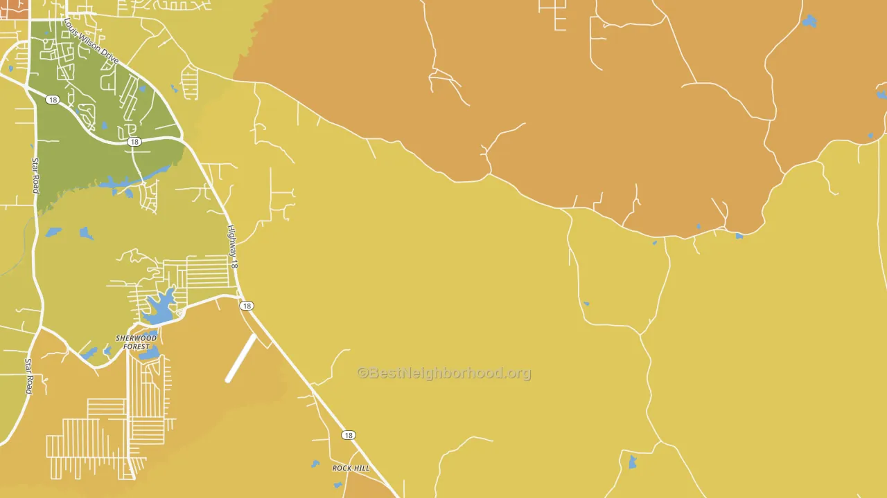 Map of the best neighborhoods in the Fannin area, with better matches in green and worse matches in red