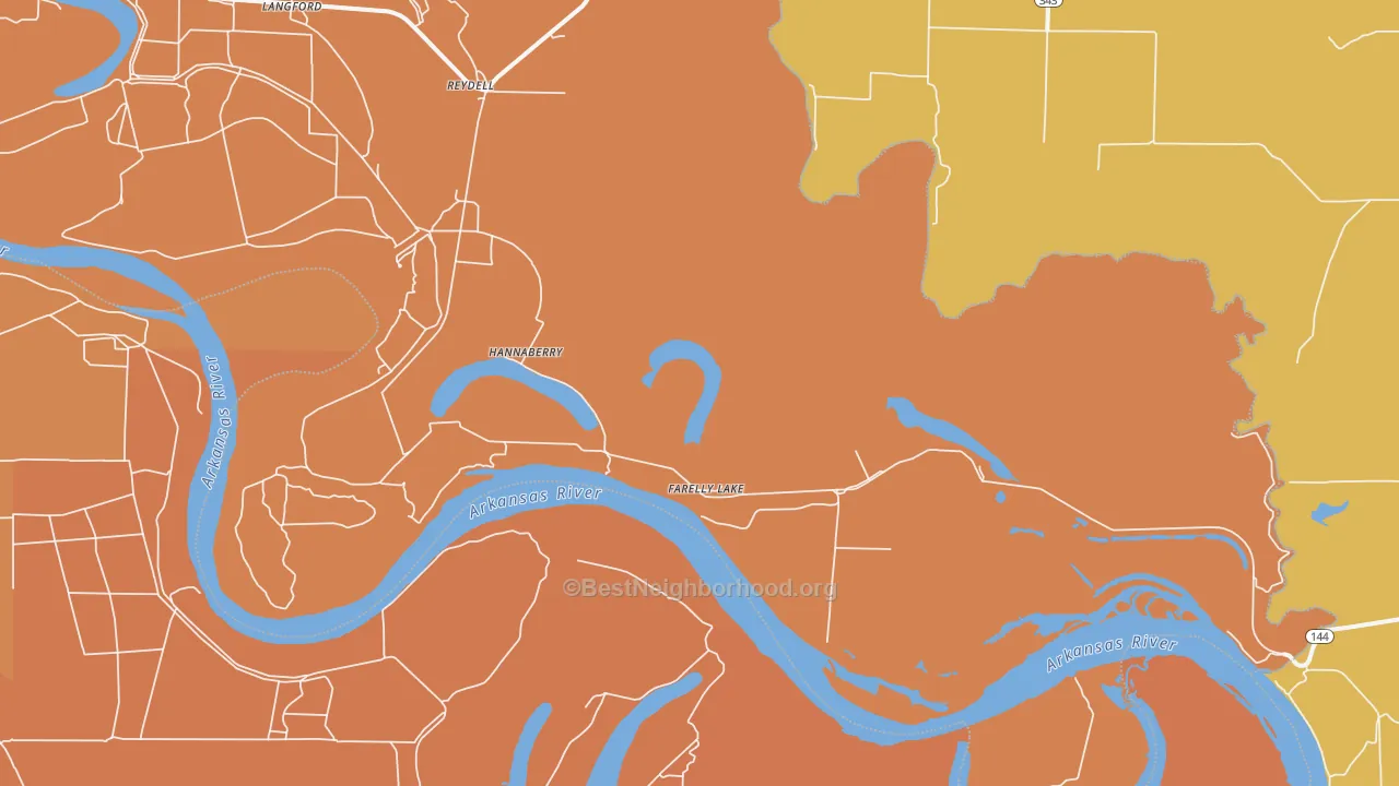 Map of the best neighborhoods in the Farelly Lake area, with better matches in green and worse matches in red
