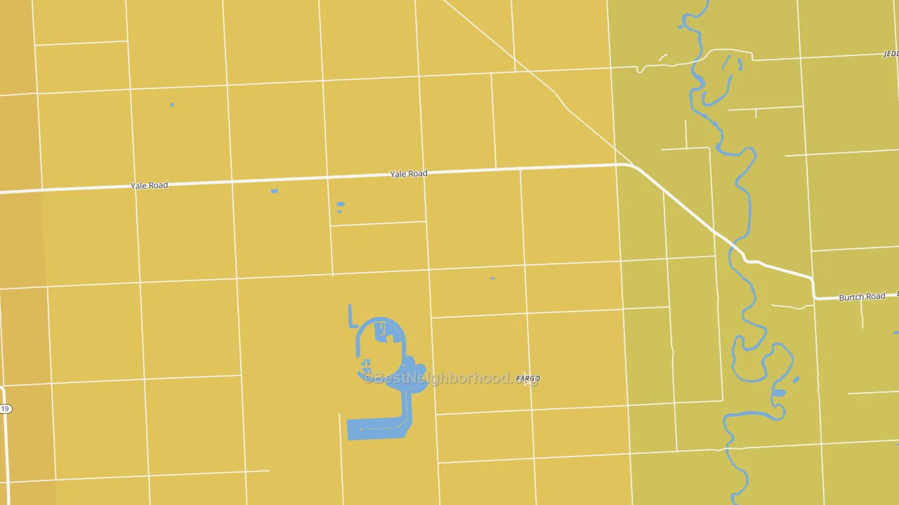 Map of the best neighborhoods in the Fargo area, with better matches in green and worse matches in red