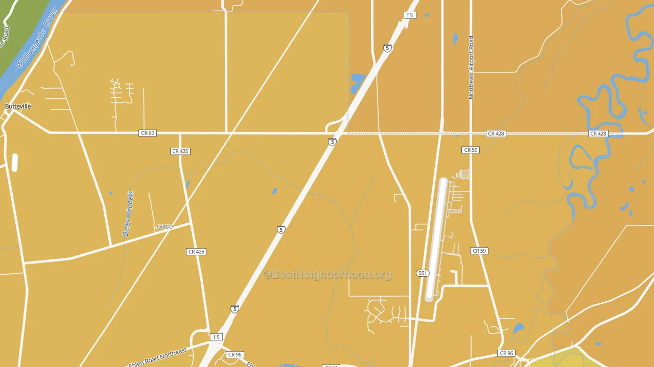 Map of the best neighborhoods in the Fargo area, with better matches in green and worse matches in red
