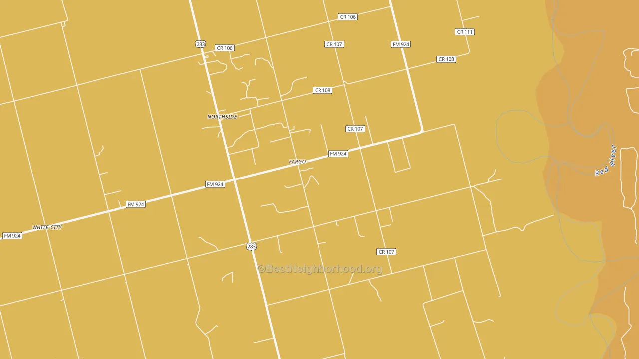Map of the best neighborhoods in the Fargo area, with better matches in green and worse matches in red