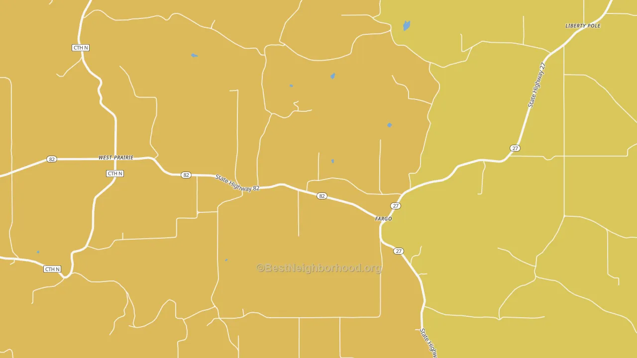 Map of the best neighborhoods in the Fargo area, with better matches in green and worse matches in red
