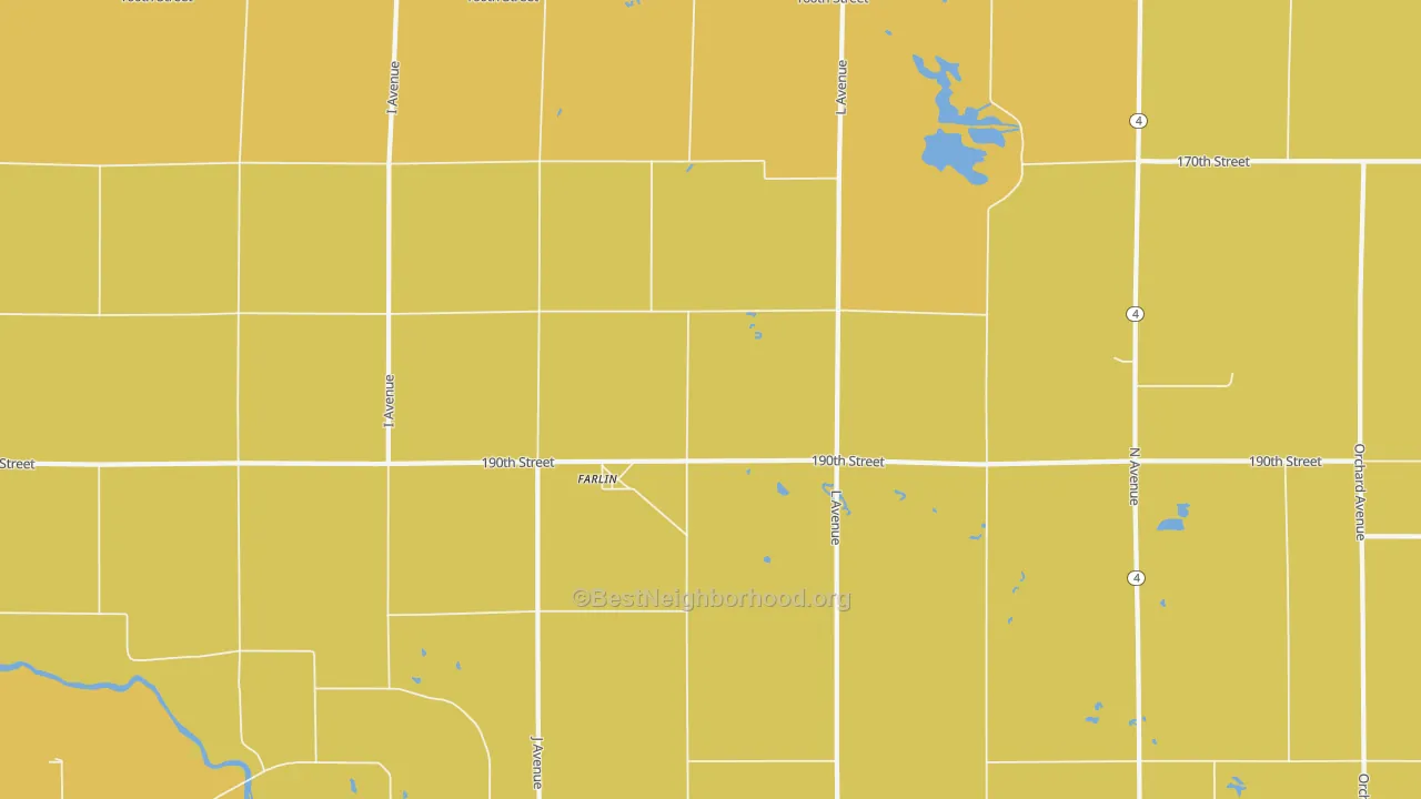 Map of the best neighborhoods in the Farlin area, with better matches in green and worse matches in red