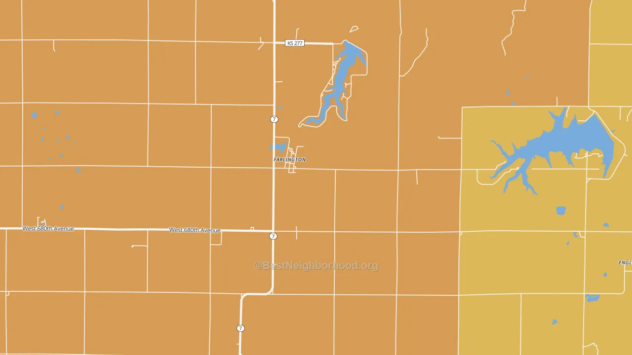 Map of the best neighborhoods in the Farlington area, with better matches in green and worse matches in red