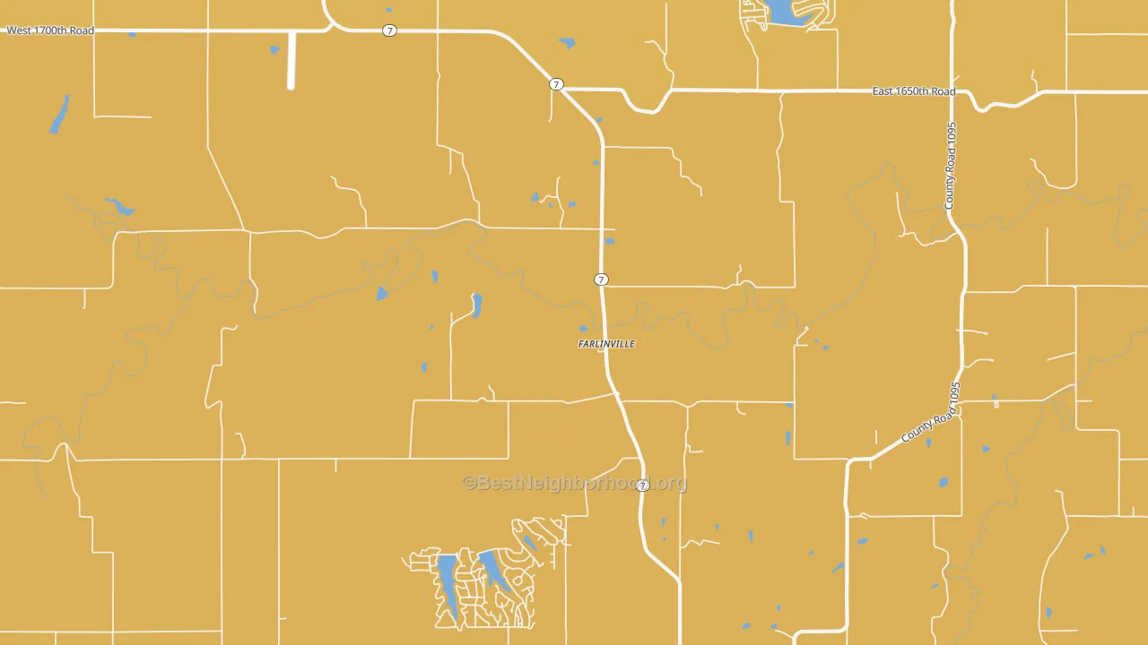 Map of the best neighborhoods in the Farlinville area, with better matches in green and worse matches in red