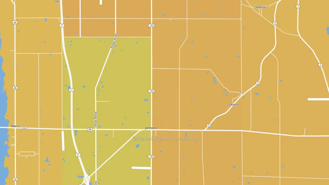 Map of the best neighborhoods in the Farmdale area, with better matches in green and worse matches in red