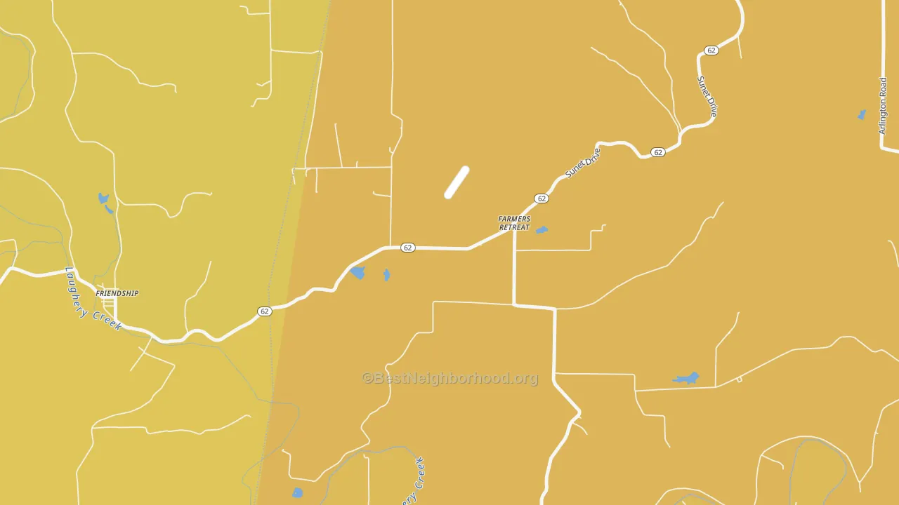 Map of the best neighborhoods in the Farmers Retreat area, with better matches in green and worse matches in red