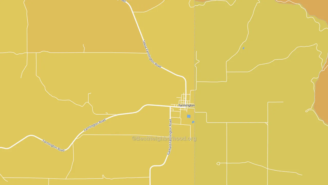 Map of the best neighborhoods in the Farmington area, with better matches in green and worse matches in red