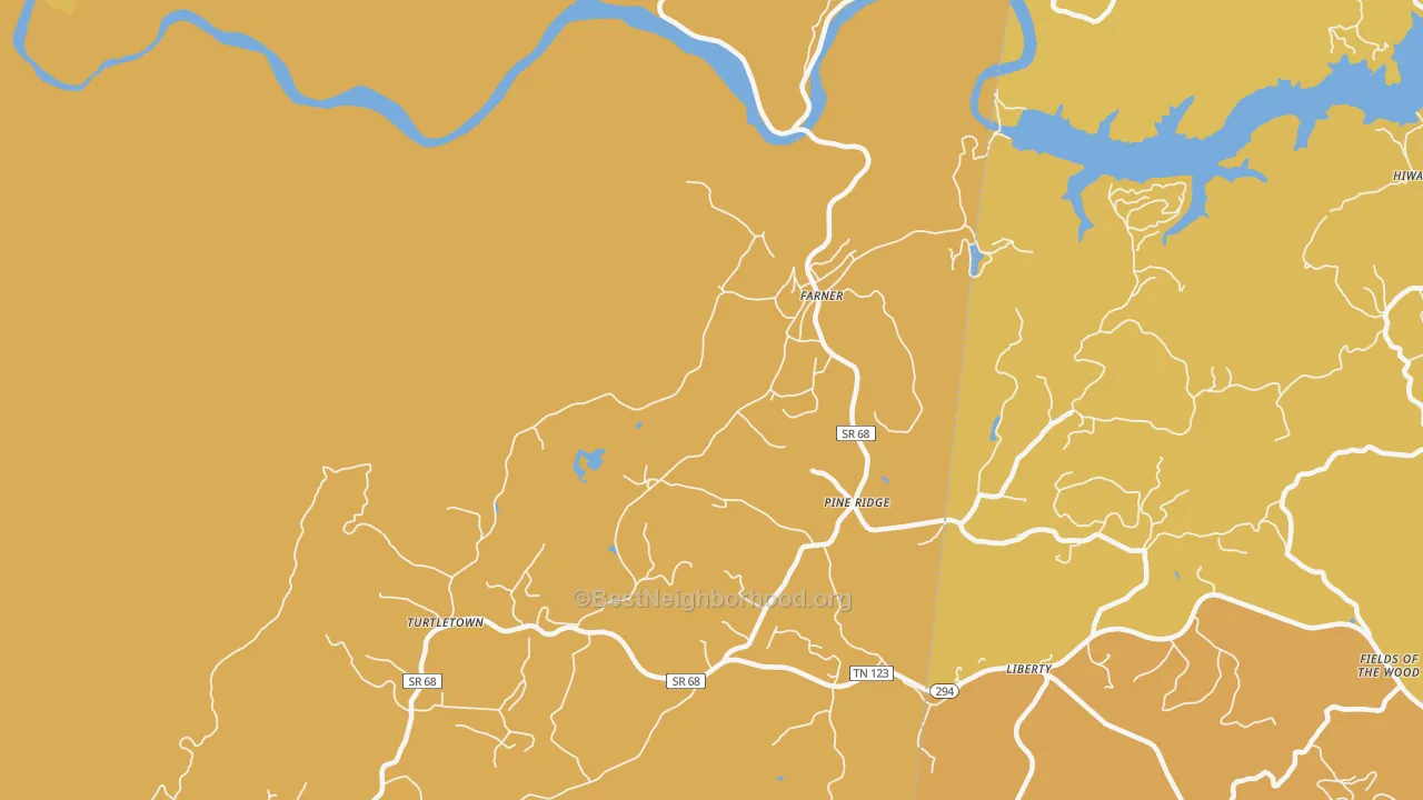 Map of the best neighborhoods in the Farner area, with better matches in green and worse matches in red