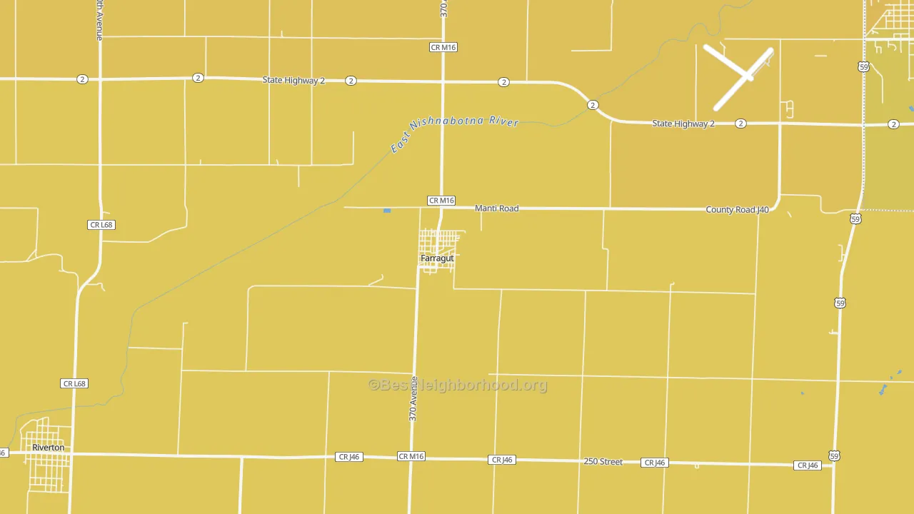 Map of the best neighborhoods in the Farragut area, with better matches in green and worse matches in red