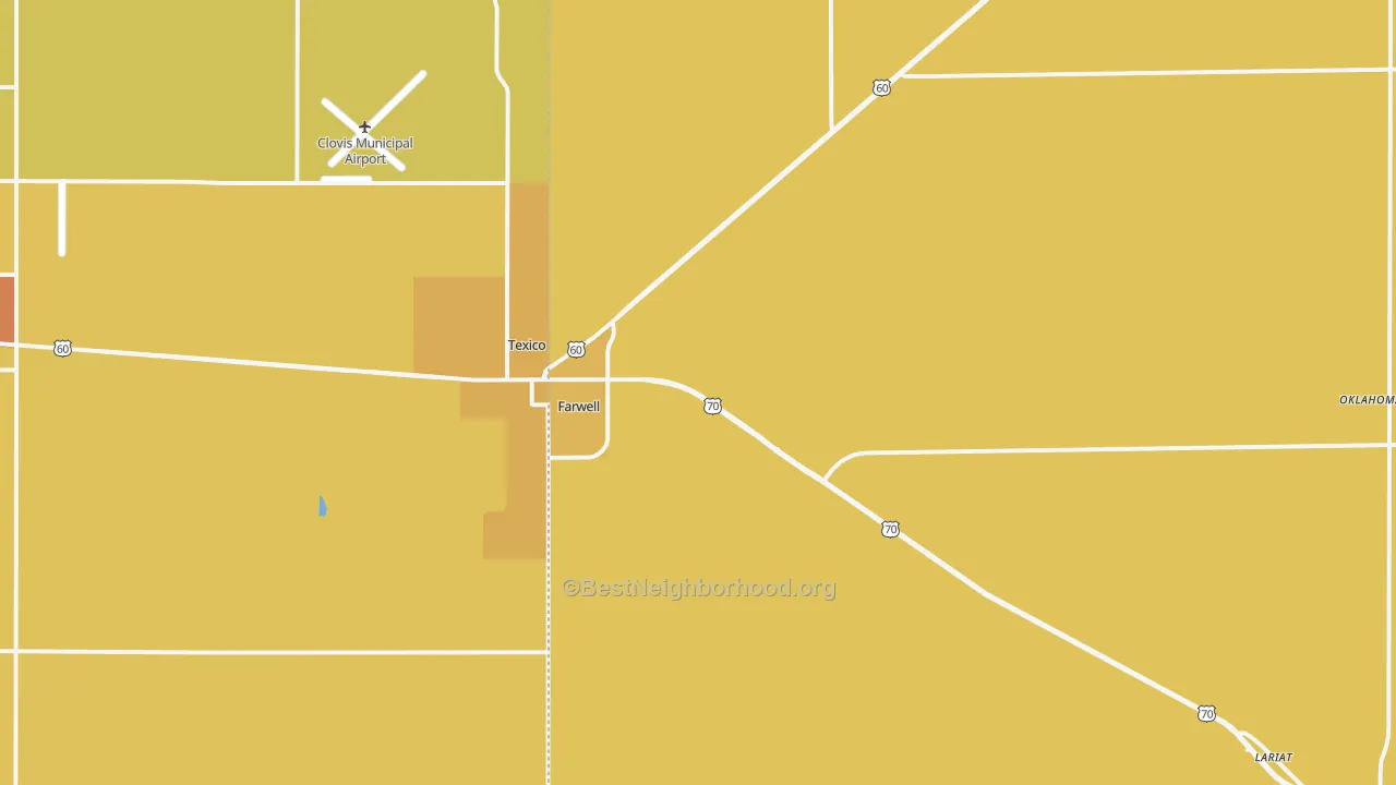 Map of the best neighborhoods in the Farwell area, with better matches in green and worse matches in red