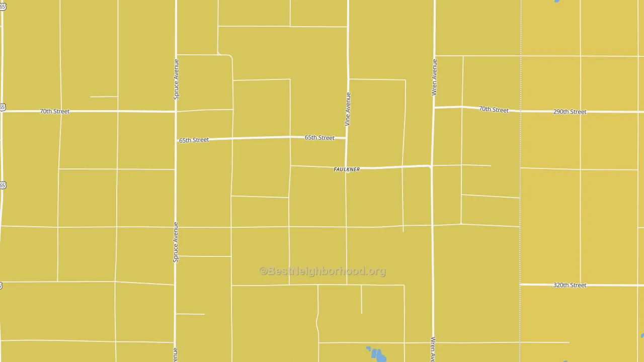 Map of the best neighborhoods in the Faulkner area, with better matches in green and worse matches in red