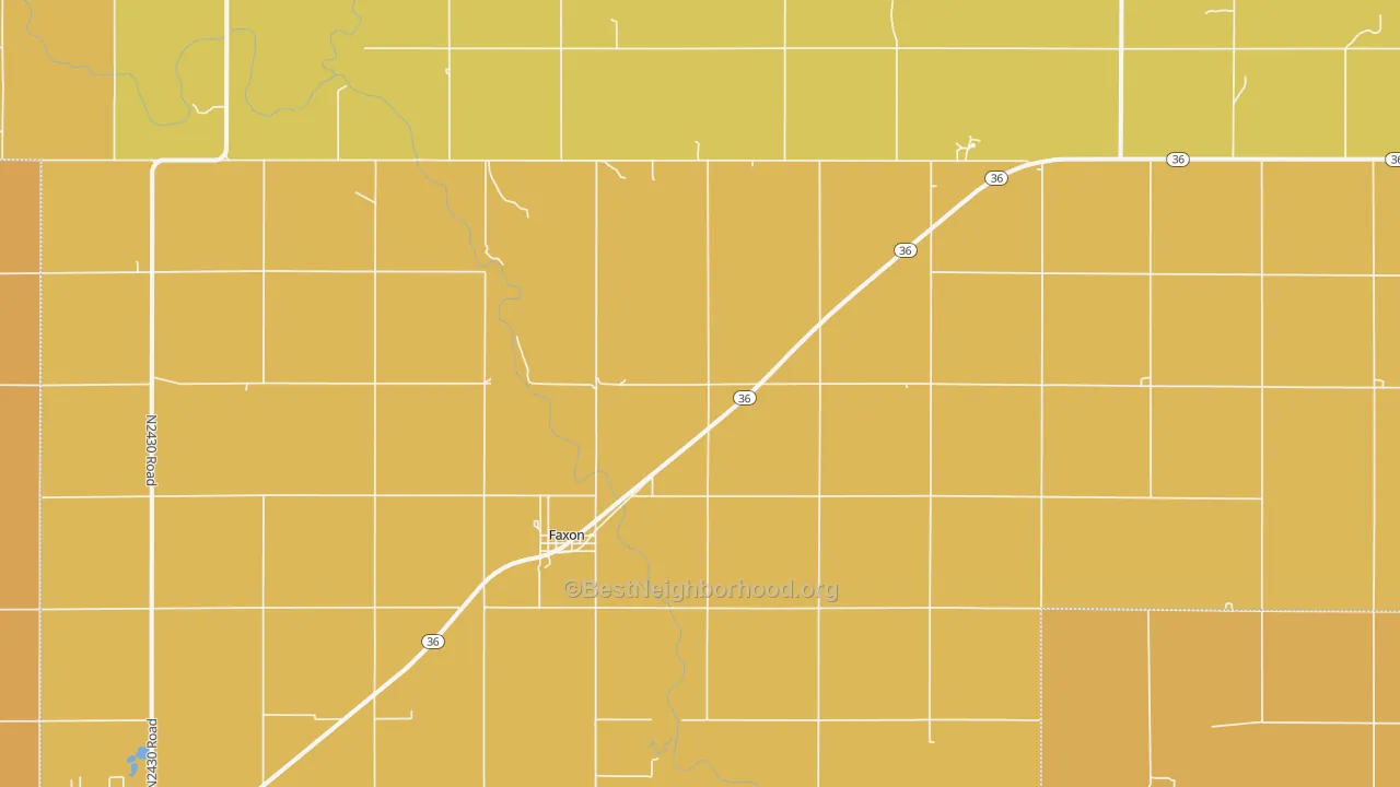 Map of the best neighborhoods in the Faxon area, with better matches in green and worse matches in red