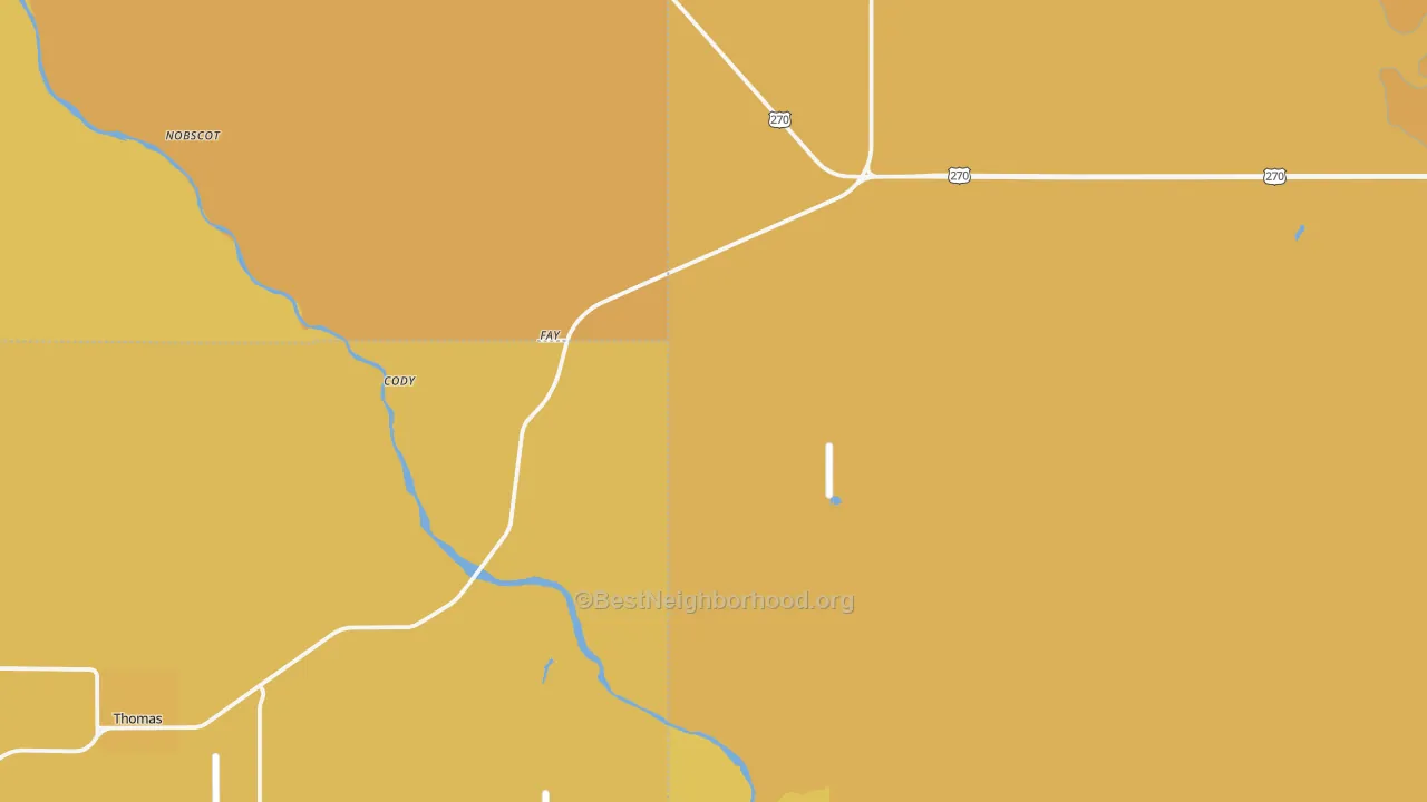 Map of the best neighborhoods in the Fay area, with better matches in green and worse matches in red