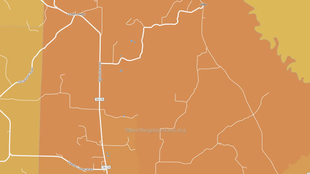 Map of the best neighborhoods in the Fayette Corners area, with better matches in green and worse matches in red