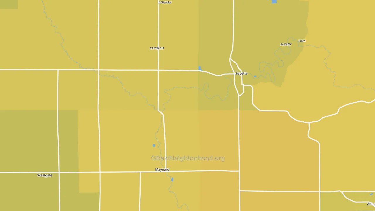 Map of the best neighborhoods in the Fayette County area, with better matches in green and worse matches in red