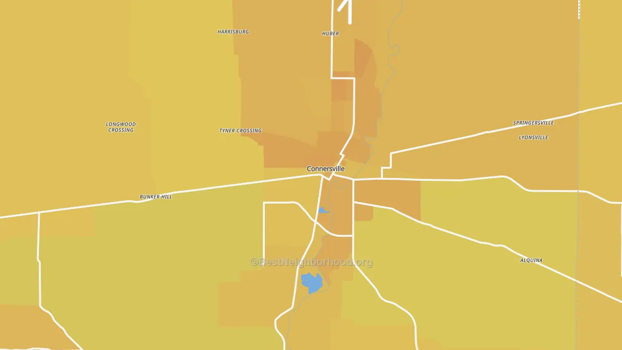 Map of the best neighborhoods in the Fayette County area, with better matches in green and worse matches in red